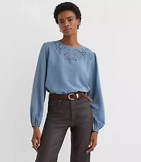 Petite Floral Embroidered Blouse