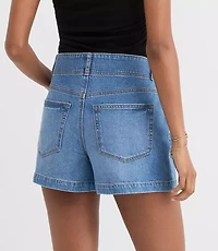 Rivete Seamed High Rise Denim Shorts Dark Wash