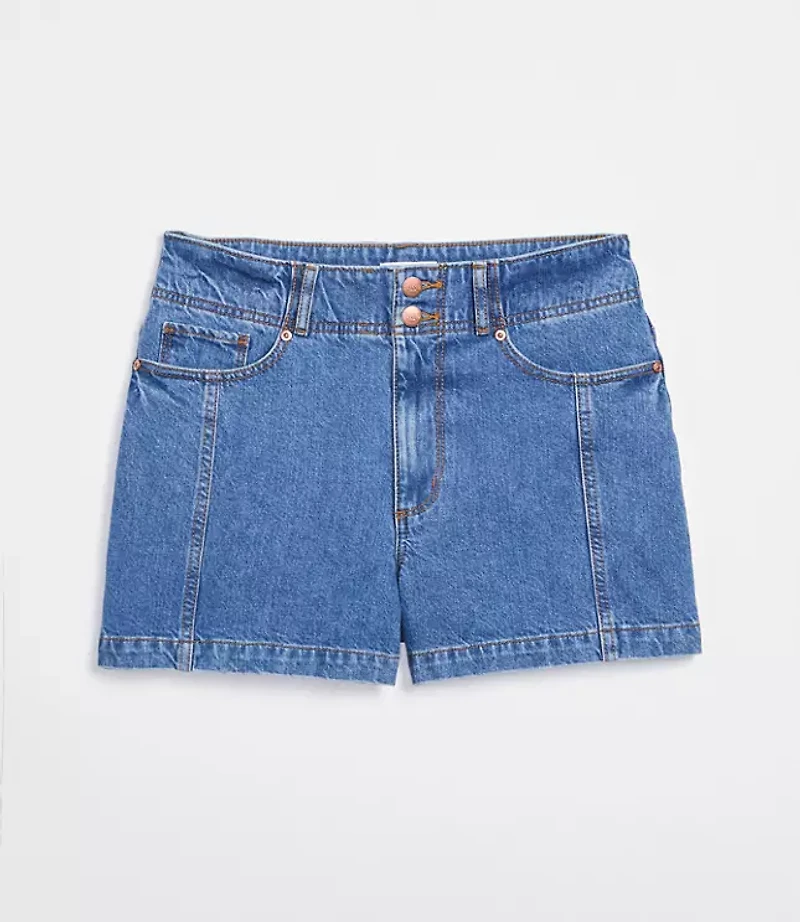 Rivete Seamed High Rise Denim Shorts Dark Wash