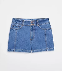 Rivete Seamed High Rise Denim Shorts Dark Wash