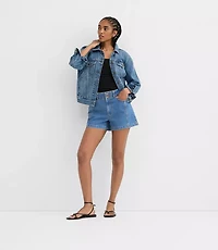 Rivete Seamed High Rise Denim Shorts Dark Wash