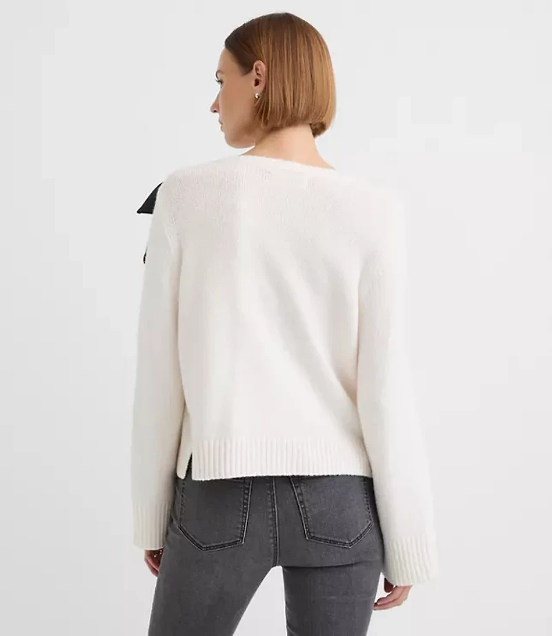 Petite Satin Bow Wide Sleeve Sweater