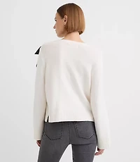 Petite Satin Bow Wide Sleeve Sweater