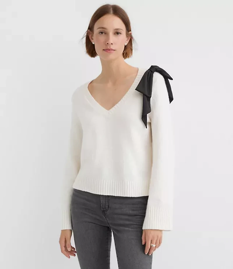 Petite Satin Bow Wide Sleeve Sweater