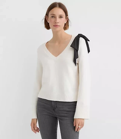 Petite Satin Bow Wide Sleeve Sweater