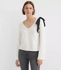 Petite Satin Bow Wide Sleeve Sweater