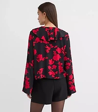 Petite Floral Bow Ruffle Collar Blouse