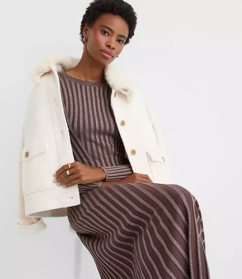 Petite Shimmer Ribbed Mock Neck Maxi Sweater Dress