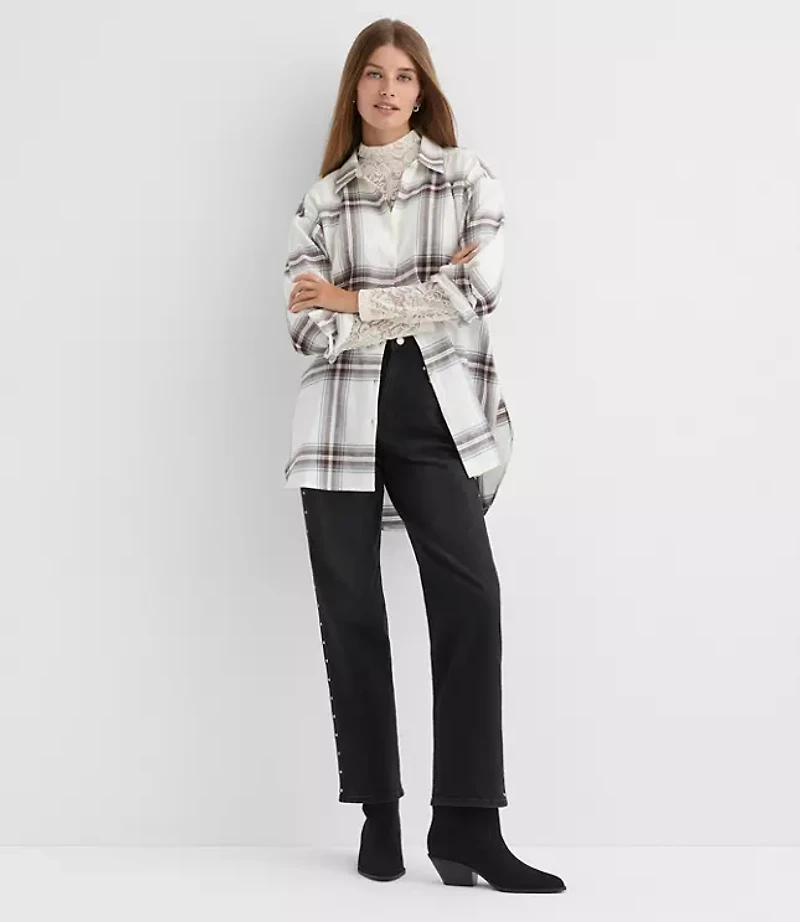 Petite Plaid Flannel Everyday Oversized Tunic Shirt