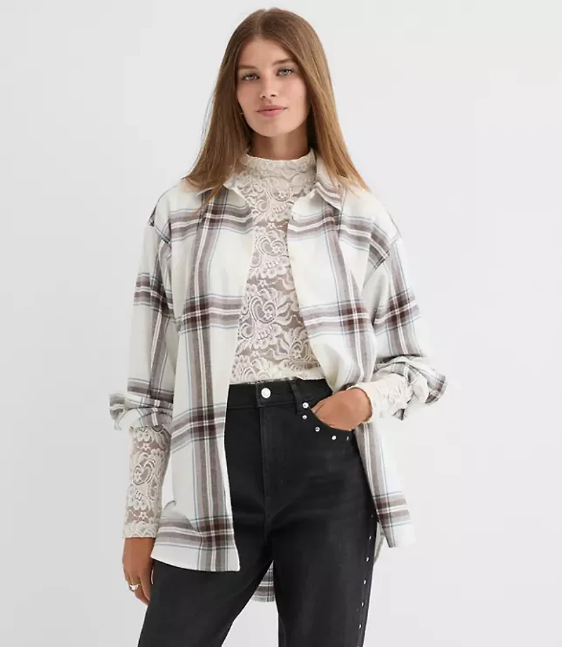 Petite Plaid Flannel Everyday Oversized Tunic Shirt