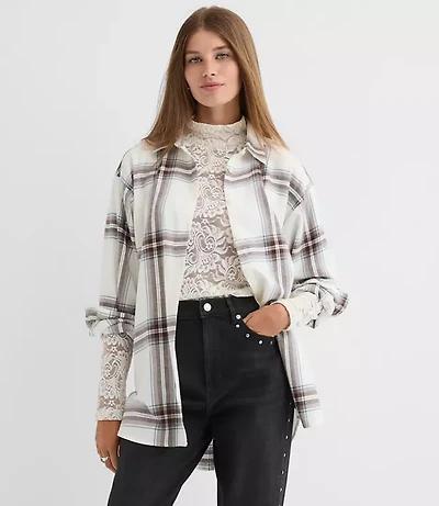 Petite Plaid Flannel Everyday Oversized Tunic Shirt