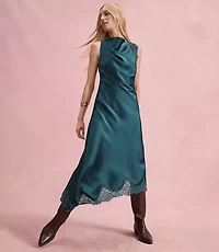 Tall Lace Trim Satin Bias Midi Dress