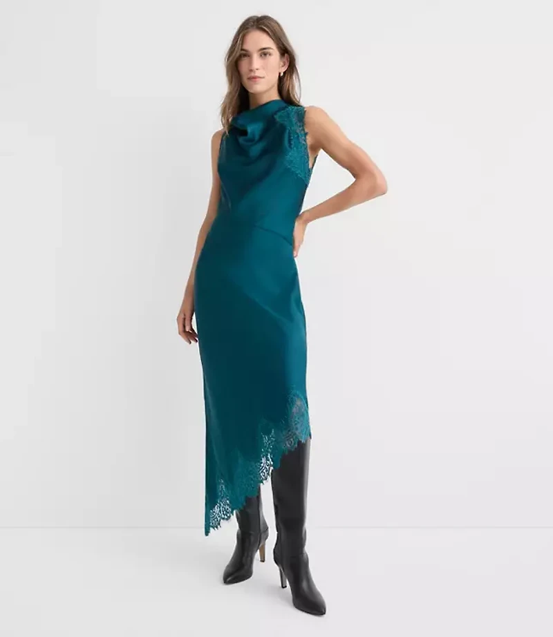 Tall Lace Trim Satin Bias Midi Dress