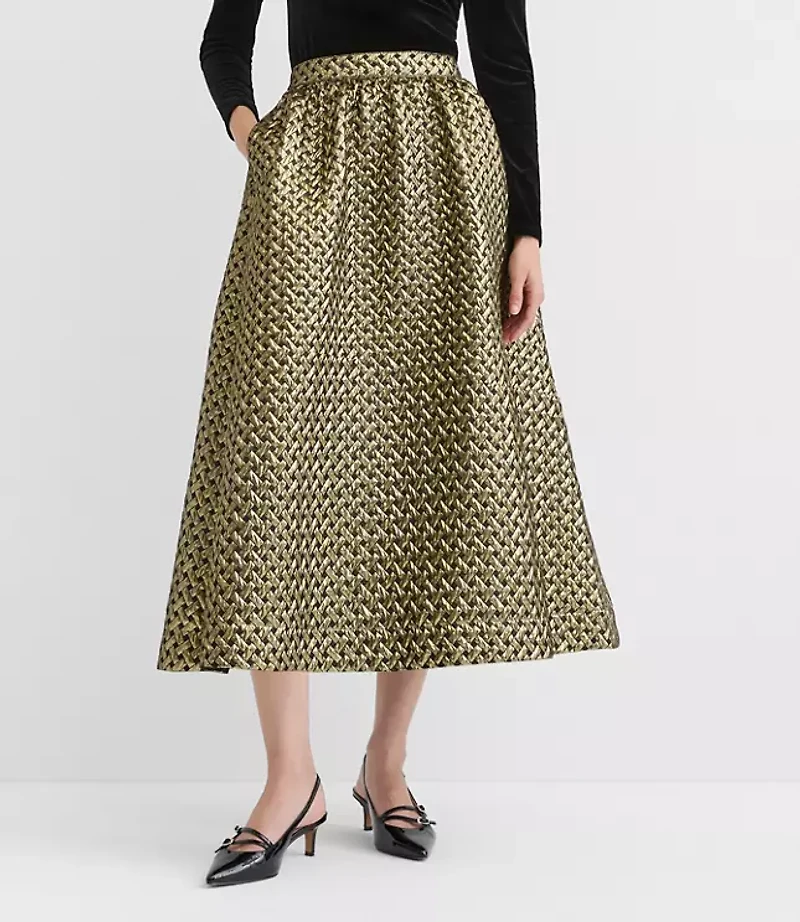 Petite Metallic Jacquard Midi Pocket Skirt