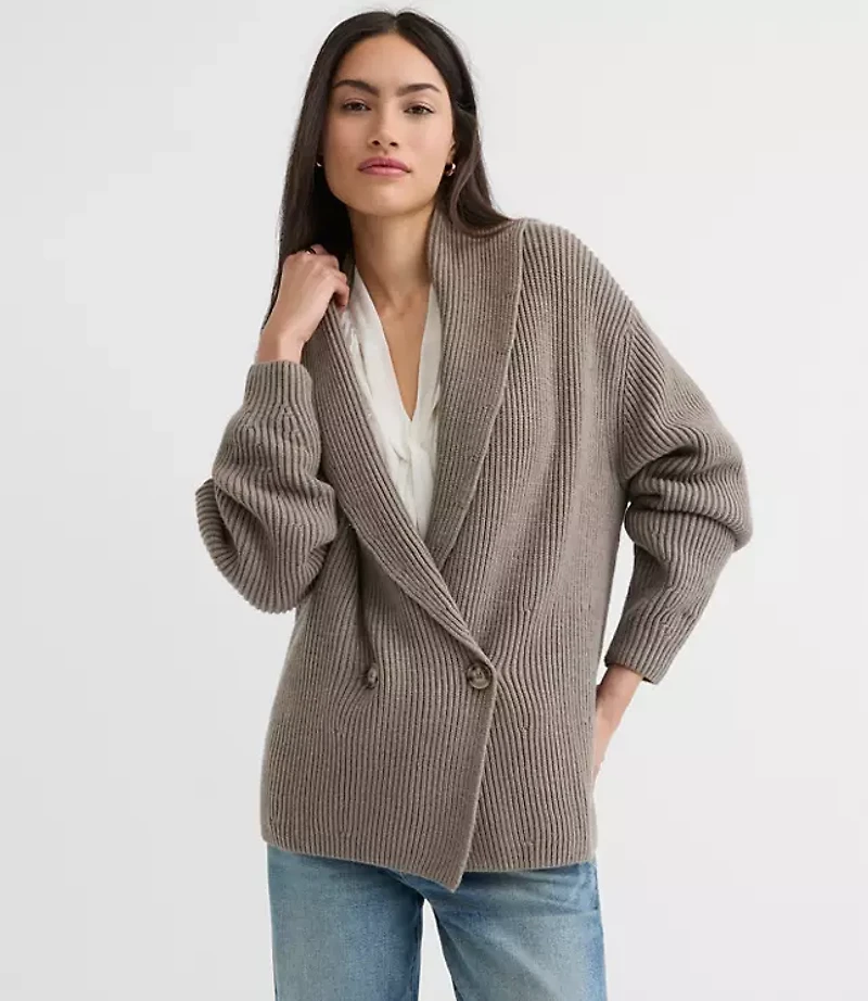 Petite Ribbed Double Breasted Cardigan