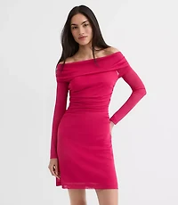 Mesh Ruched Off The Shoulder Mini Dress