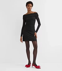 Mesh Ruched Off The Shoulder Mini Dress