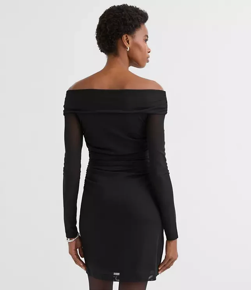 Mesh Ruched Off The Shoulder Mini Dress