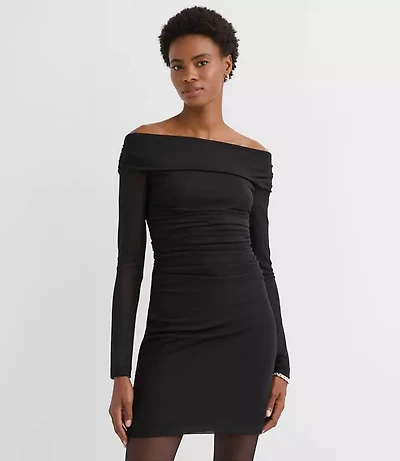 Mesh Ruched Off The Shoulder Mini Dress