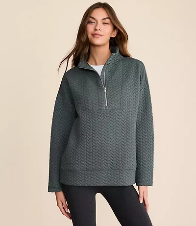 Lou & Grey Quilted Cable Jacquard Half Zip Top