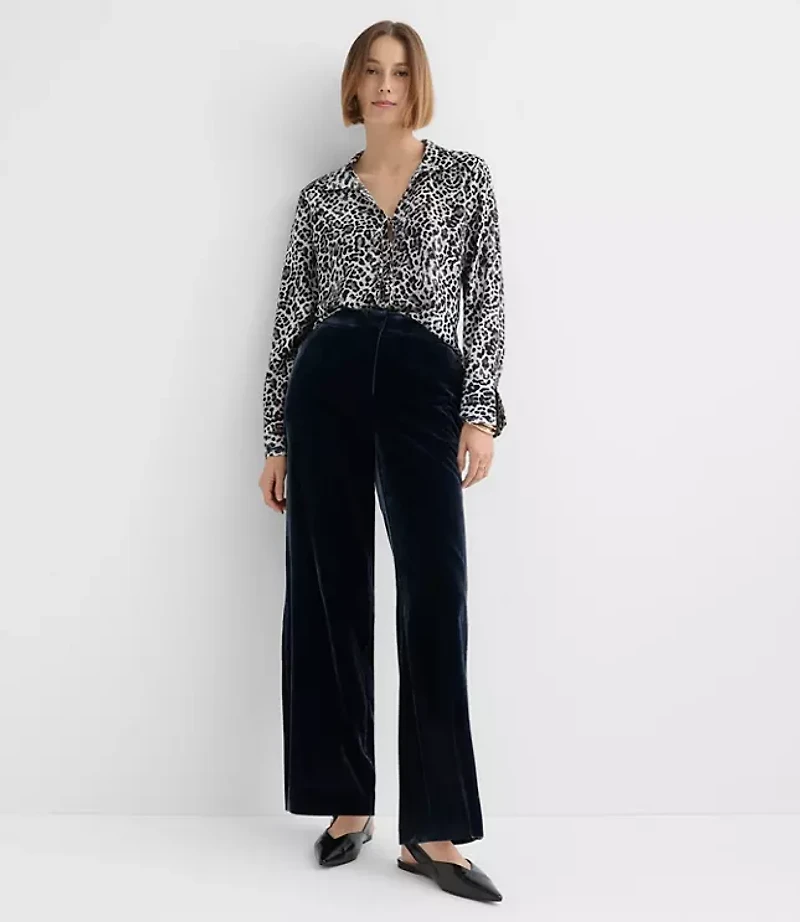 Petite Leopard Print Slit Cuff Tie Neck Blouse