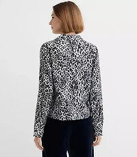 Petite Leopard Print Slit Cuff Tie Neck Blouse