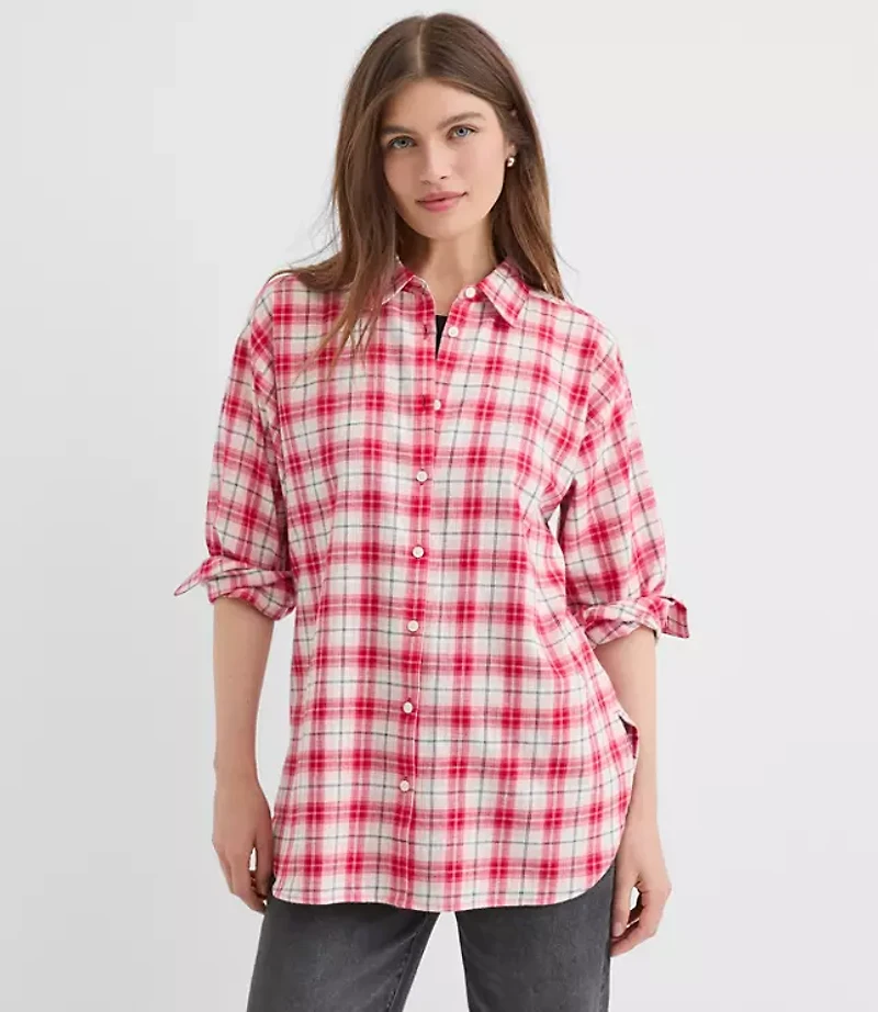 Petite Plaid Flannel Everyday Oversized Tunic Shirt