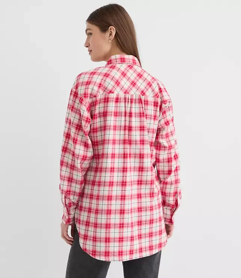 Petite Plaid Flannel Everyday Oversized Tunic Shirt