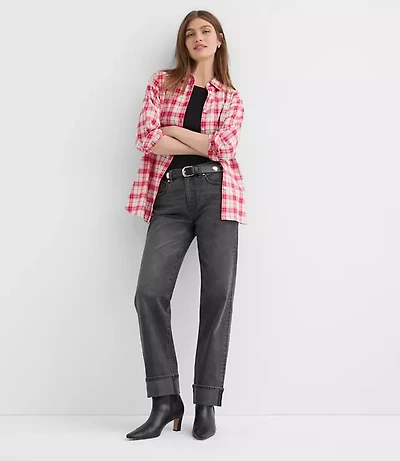 Petite Plaid Flannel Everyday Oversized Tunic Shirt