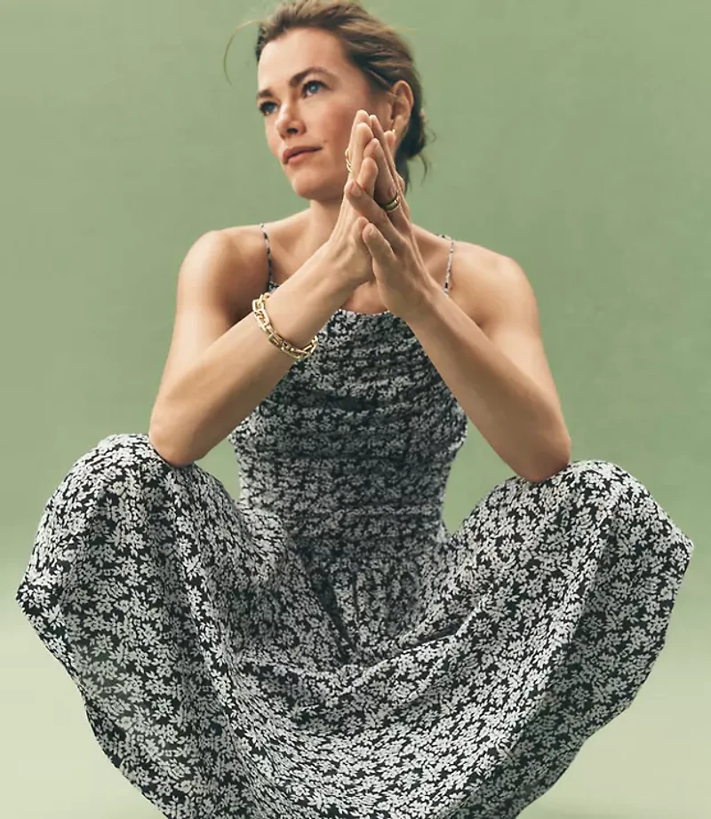 Floral Ruched Apron Neck Midi Dress