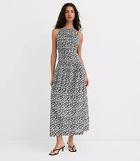 Floral Ruched Apron Neck Midi Dress