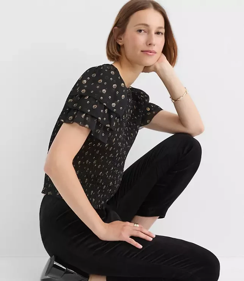 Petite Shimmer Dot Smocked Ruffle Top