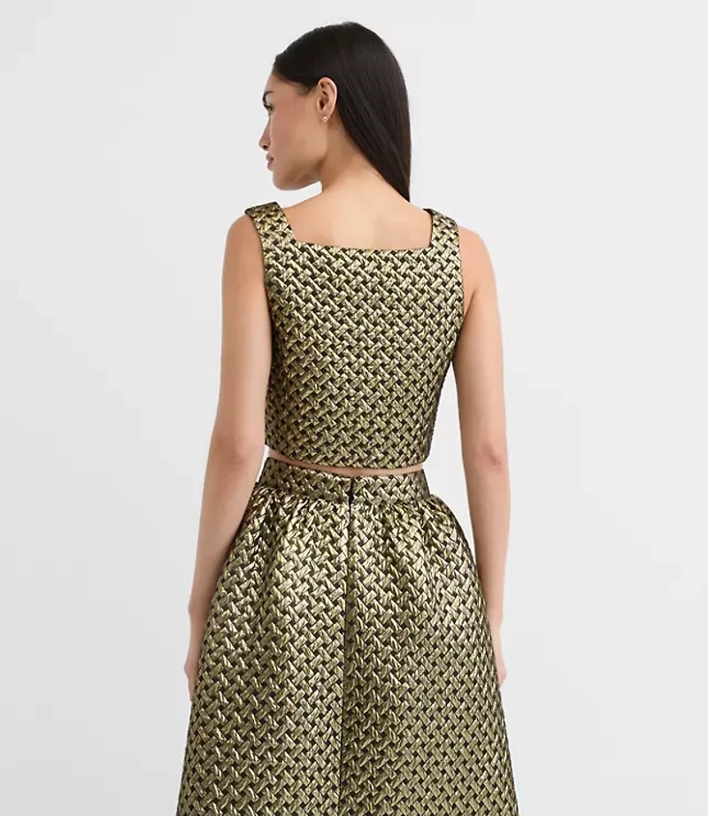Petite Metallic Jacquard Square Neck Top