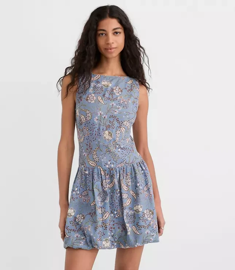 Paisley Linen Cotton Bubble Mini Dress