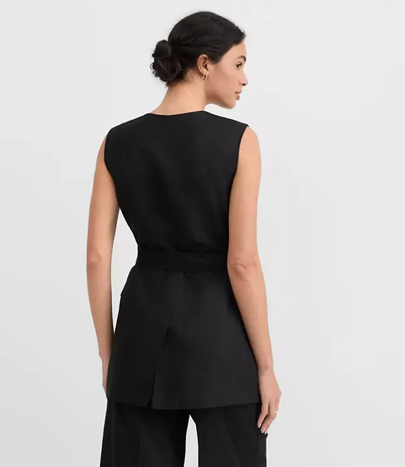 Linen Blend Belted Pocket Vest