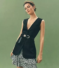 Linen Blend Belted Pocket Vest