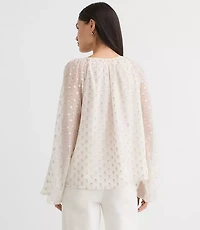 Petite Shimmer Clip Flare Sleeve Tie Neck Blouse