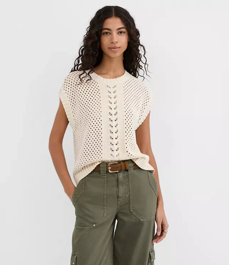 Mixed Pointelle Cap Sleeve Sweater