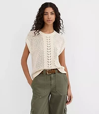 Mixed Pointelle Cap Sleeve Sweater