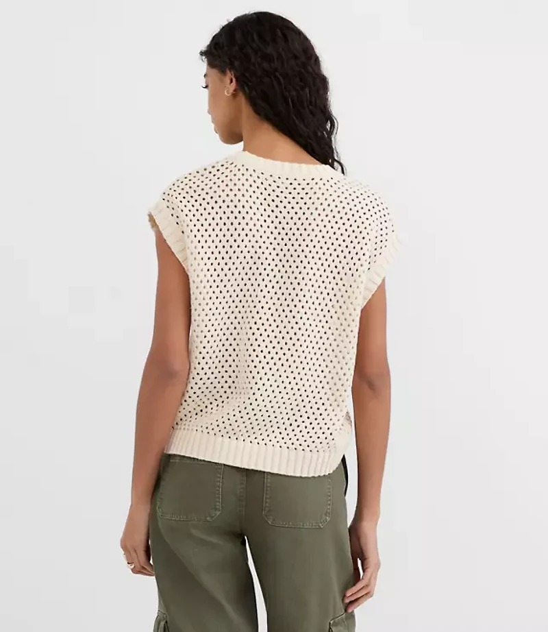 Mixed Pointelle Cap Sleeve Sweater