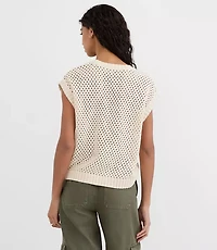 Mixed Pointelle Cap Sleeve Sweater