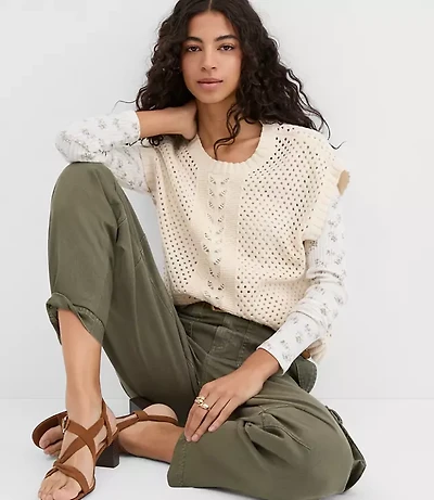 Mixed Pointelle Cap Sleeve Sweater