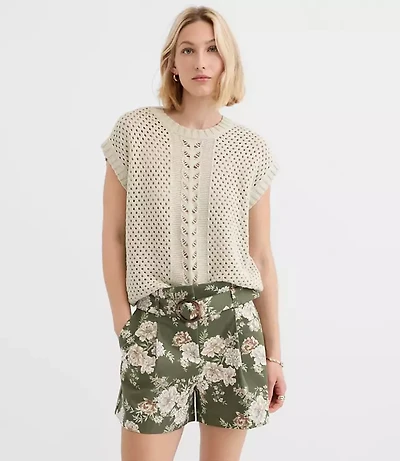 Mixed Pointelle Cap Sleeve Sweater