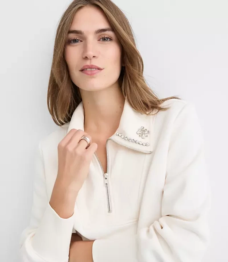 Sparkle Collared Half Zip Sweatshirt