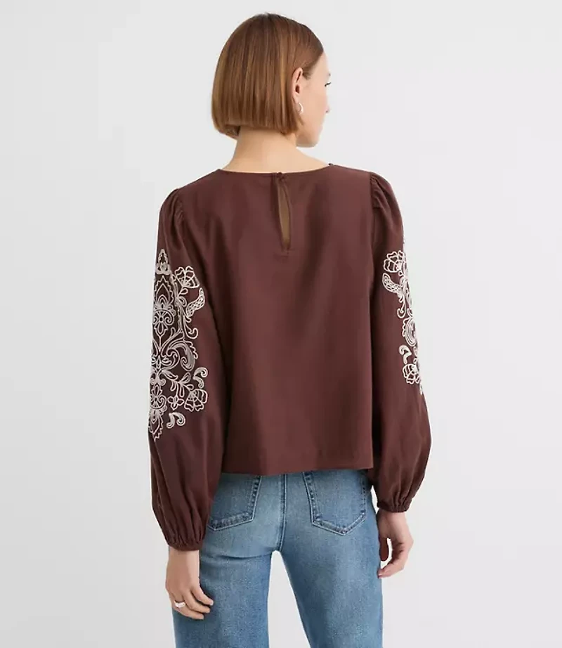 Petite Floral Embroidered Blouse