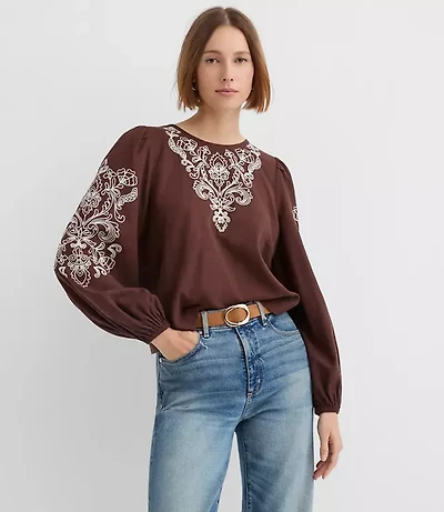 Petite Floral Embroidered Blouse