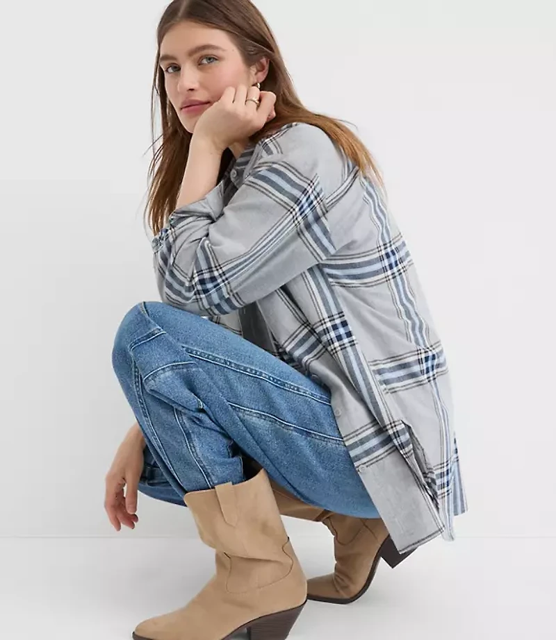Petite Plaid Flannel Everyday Oversized Tunic Shirt