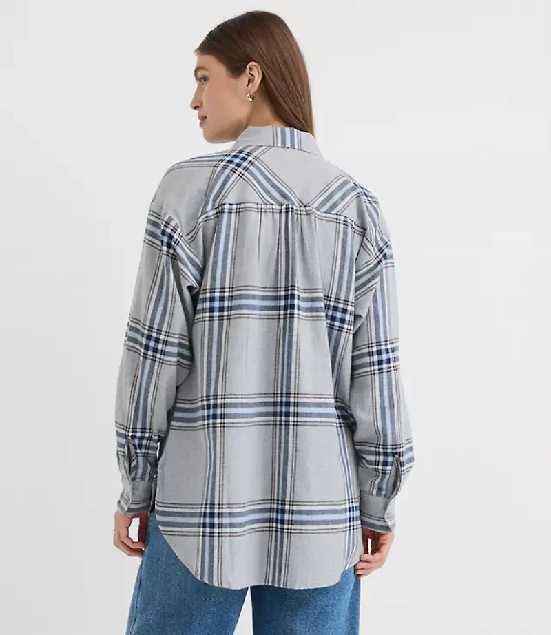 Petite Plaid Flannel Everyday Oversized Tunic Shirt