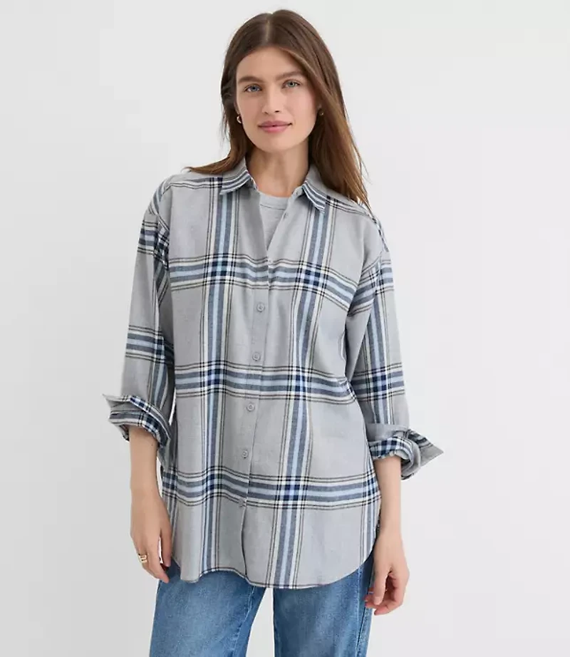 Petite Plaid Flannel Everyday Oversized Tunic Shirt
