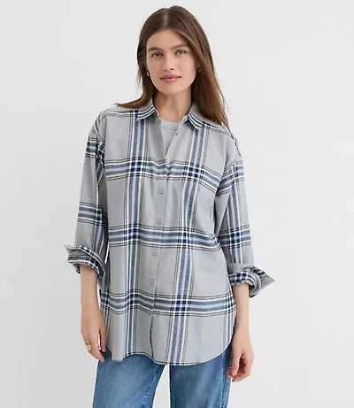 Petite Plaid Flannel Everyday Oversized Tunic Shirt